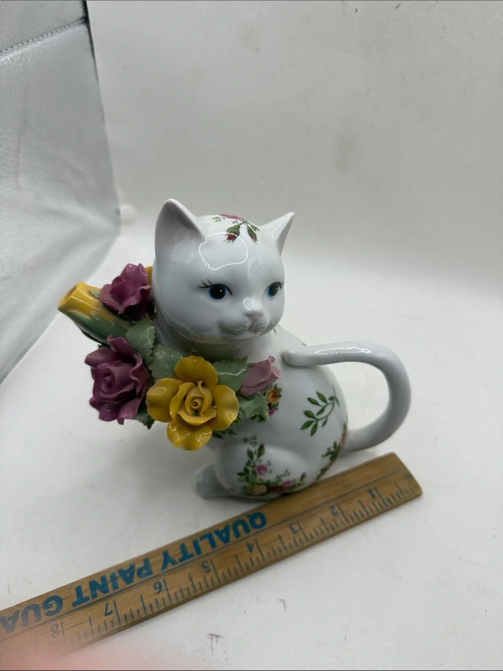 Royal Albert Old Country Roses Cat Figurine Vase Pitcher Porcelain Kitty Flowers